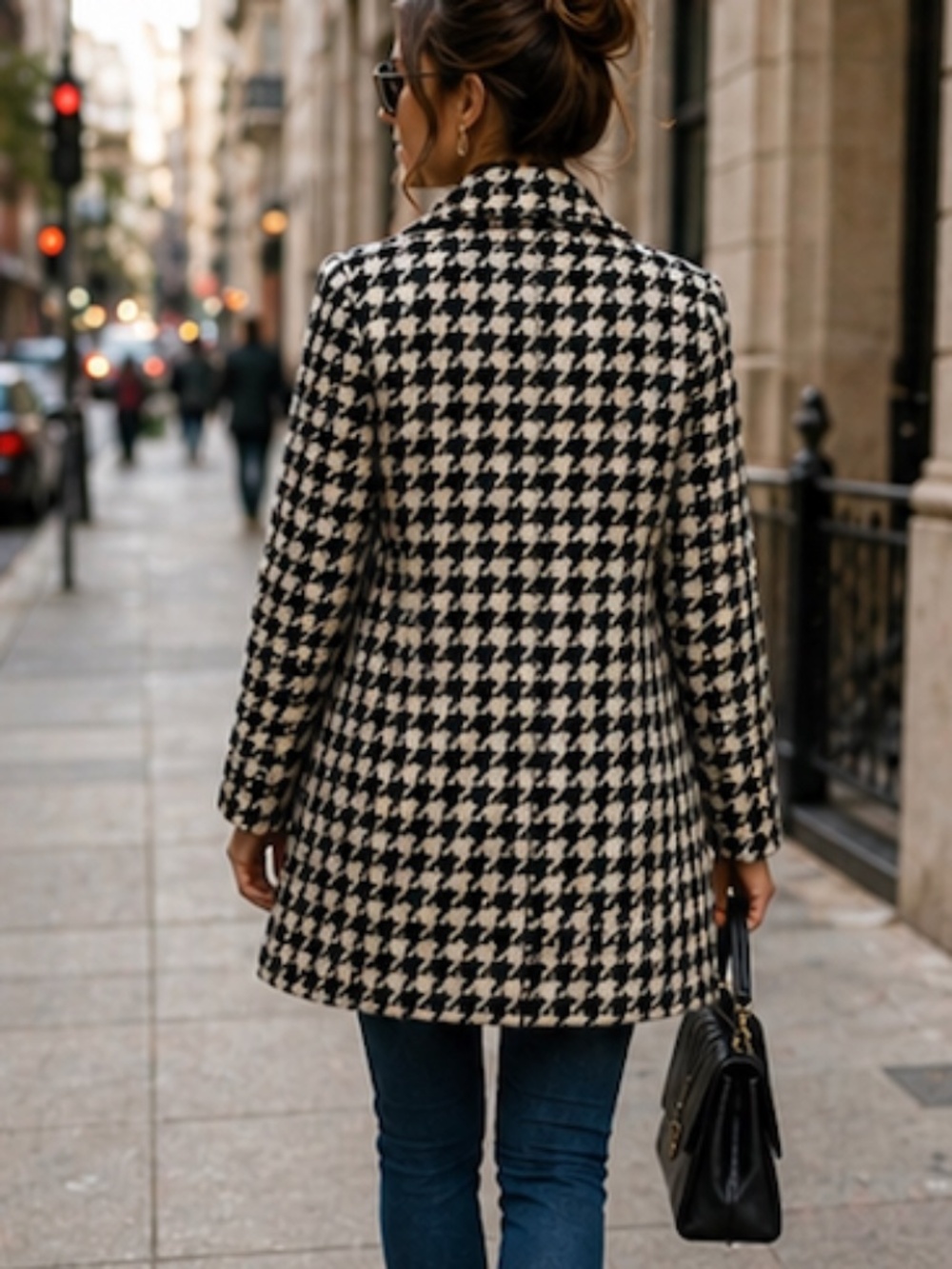Esprit Houndstooth Coat Size Small • Black & Cream Peacoat Style Jacket 🤍🖤